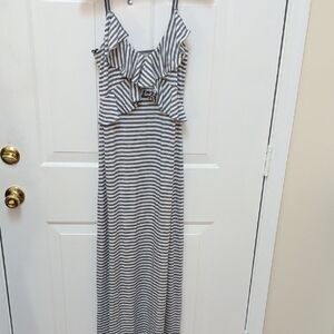 Max Studio Striped Ruffle Maxi Dress - Black & White